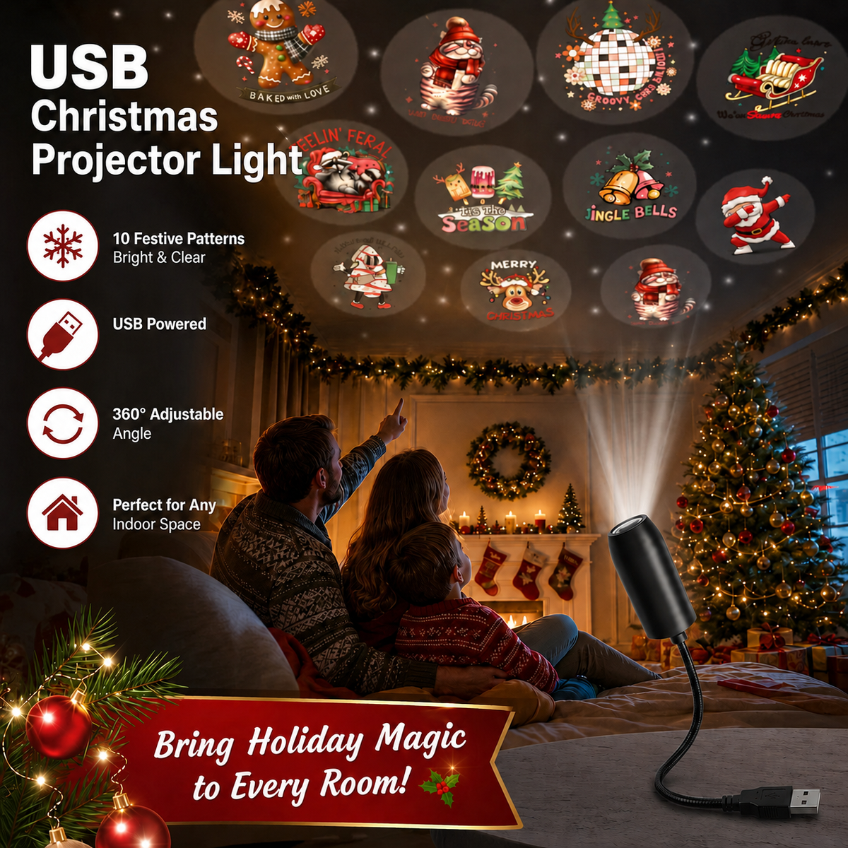✨Plug-&-Play HD Christmas Projector – 6 or 10 Festive Scenes