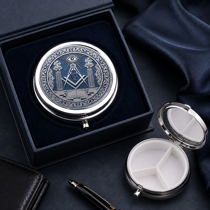 Masonic Pocket Pill Box - Freemason Gifts For Men - Square & Compasses Keepsake Case