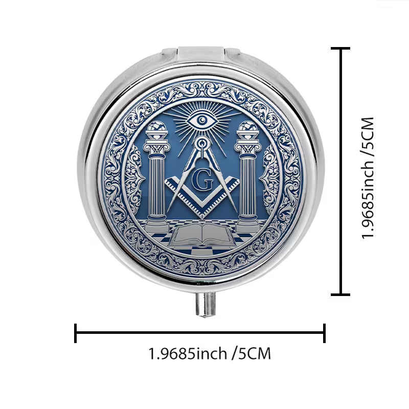Masonic Pocket Pill Box - Freemason Gifts For Men - Square & Compasses Keepsake Case