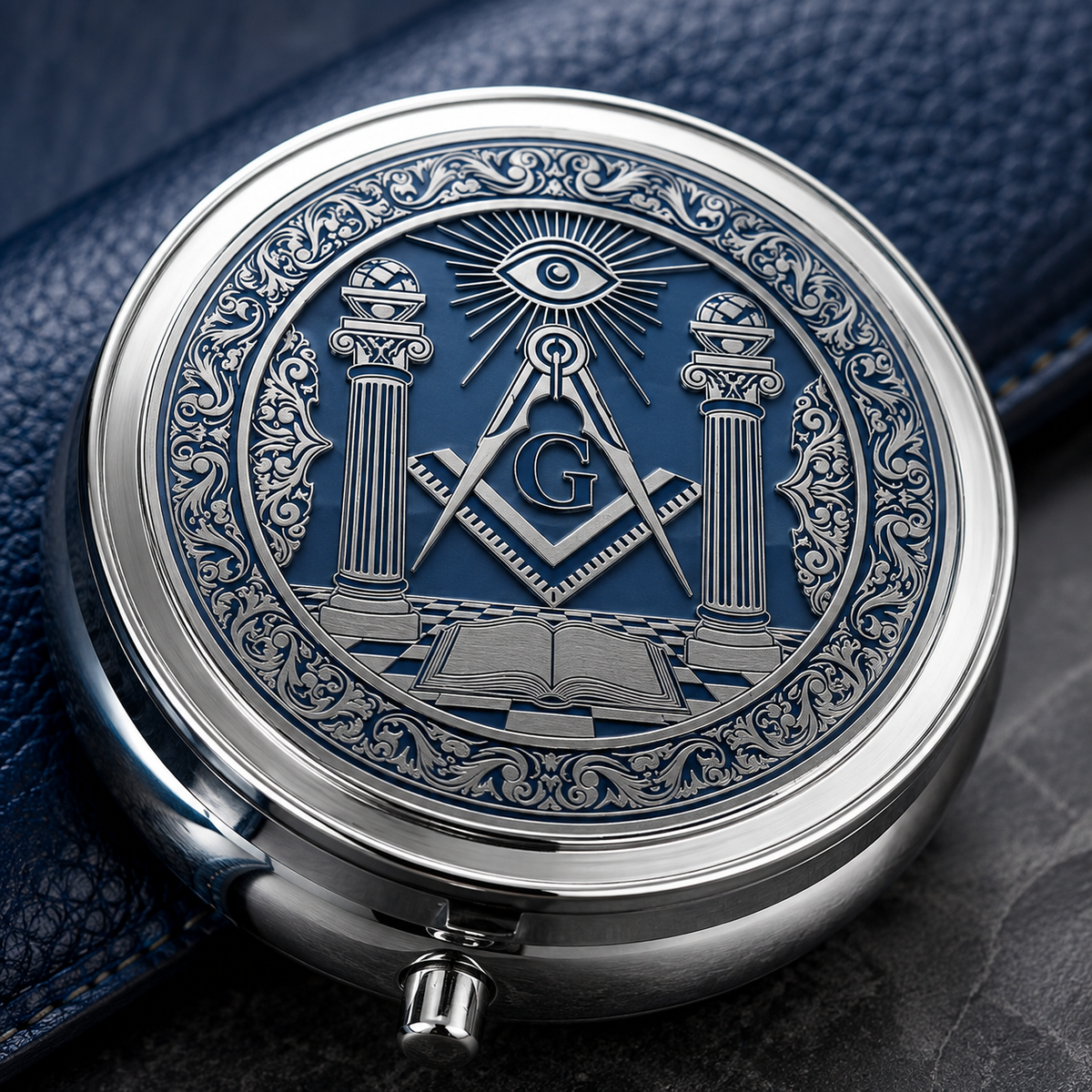 Masonic Pocket Pill Box - Freemason Gifts For Men - Square & Compasses Keepsake Case