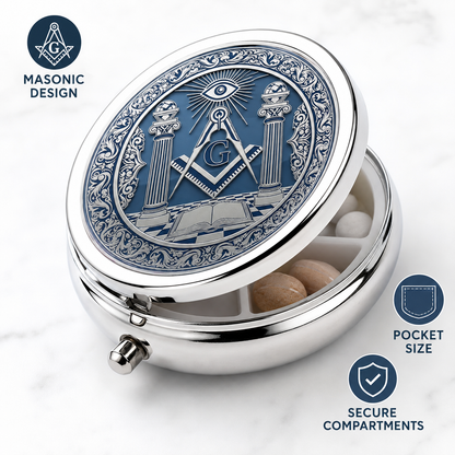 Masonic Pocket Pill Box - Freemason Gifts For Men - Square & Compasses Keepsake Case